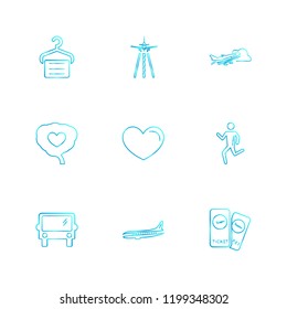 Set of 9 icons, for web, internet, mobile apps, interface design: business, finance, shopping, communication, fitness, computer, media, transportation, travel, easter, christmas, summer, device