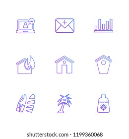 Set of 9 icons, for web, internet, mobile apps, interface design: business, finance, shopping, communication, fitness, computer, media, transportation, travel, easter, christmas, summer, device