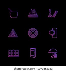 Set of 9 icons, for web, internet, mobile apps, interface design: business, finance, shopping, communication, fitness, computer, media, transportation, travel, easter, christmas, summer, device