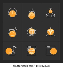 Set of 9 icons, for web, internet, mobile apps, interface design: business, finance, shopping, communication, fitness, computer, media, transportation, travel, easter, christmas, summer, device