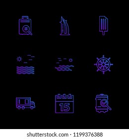 Set of 9 icons, for web, internet, mobile apps, interface design: business, finance, shopping, communication, fitness, computer, media, transportation, travel, easter, christmas, summer, device