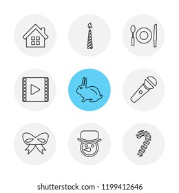 Set of 9 icons, for web, internet, mobile apps, interface design: business, finance, shopping, communication, fitness, computer, media, transportation, travel, easter, christmas, summer, device
