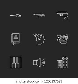 Set of 9 icons, for web, internet, mobile apps, interface design: business, finance, shopping, communication, fitness, computer, media, transportation, travel, easter, christmas, summer, device