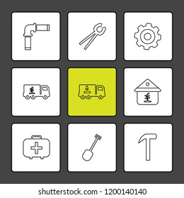 Set of 9 icons, for web, internet, mobile apps, interface design: business, finance, shopping, communication, fitness, computer, media, transportation, travel, easter, christmas, summer, device