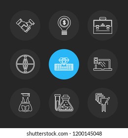 Set of 9 icons, for web, internet, mobile apps, interface design: business, finance, shopping, communication, fitness, computer, media, transportation, travel, easter, christmas, summer, device
