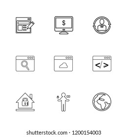Set of 9 icons, for web, internet, mobile apps, interface design: business, finance, shopping, communication, fitness, computer, media, transportation, travel, easter, christmas, summer, device