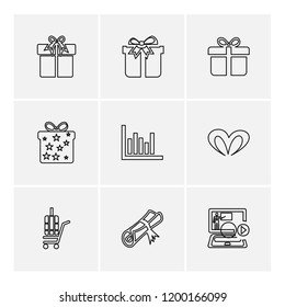 Set of 9 icons, for web, internet, mobile apps, interface design: business, finance, shopping, communication, fitness, computer, media, transportation, travel, easter, christmas, summer, device