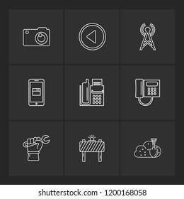 Set of 9 icons, for web, internet, mobile apps, interface design: business, finance, shopping, communication, fitness, computer, media, transportation, travel, easter, christmas, summer, device