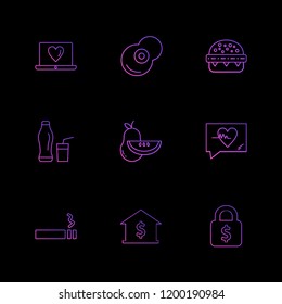 Set of 9 icons, for web, internet, mobile apps, interface design: business, finance, shopping, communication, fitness, computer, media, transportation, travel, easter, christmas, summer, device