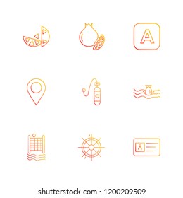 Set of 9 icons, for web, internet, mobile apps, interface design: business, finance, shopping, communication, fitness, computer, media, transportation, travel, easter, christmas, summer, device