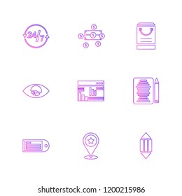 Set of 9 icons, for web, internet, mobile apps, interface design: business, finance, shopping, communication, fitness, computer, media, transportation, travel, easter, christmas, summer, device