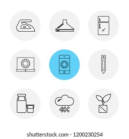 Set of 9 icons, for web, internet, mobile apps, interface design: business, finance, shopping, communication, fitness, computer, media, transportation, travel, easter, christmas, summer, device