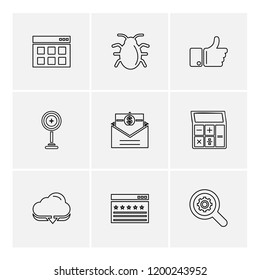 Set of 9 icons, for web, internet, mobile apps, interface design: business, finance, shopping, communication, fitness, computer, media, transportation, travel, easter, christmas, summer, device
