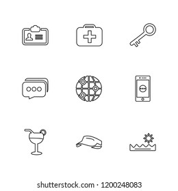 Set of 9 icons, for web, internet, mobile apps, interface design: business, finance, shopping, communication, fitness, computer, media, transportation, travel, easter, christmas, summer, device