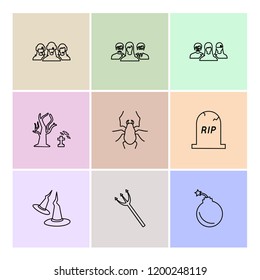 Set of 9 icons, for web, internet, mobile apps, interface design: business, finance, shopping, communication, fitness, computer, media, transportation, travel, easter, christmas, summer, device