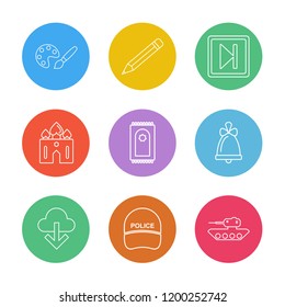 Set of 9 icons, for web, internet, mobile apps, interface design: business, finance, shopping, communication, fitness, computer, media, transportation, travel, easter, christmas, summer, device