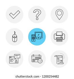 Conjunto de 9 iconos, para web, internet, aplicaciones móviles, diseño de interfaz: negocios, finanzas, compras, comunicación, fitness, ordenador, medios de comunicación, transporte, viajes, Pascua, Navidad, verano, dispositivo
