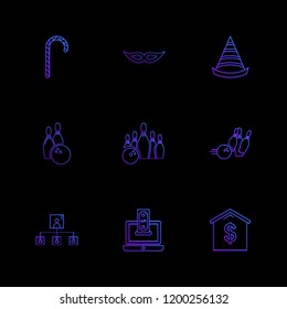 Set of 9 icons, for web, internet, mobile apps, interface design: business, finance, shopping, communication, fitness, computer, media, transportation, travel, easter, christmas, summer, device