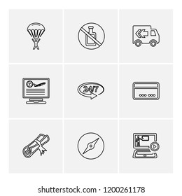 Set of 9 icons, for web, internet, mobile apps, interface design: business, finance, shopping, communication, fitness, computer, media, transportation, travel, easter, christmas, summer, device