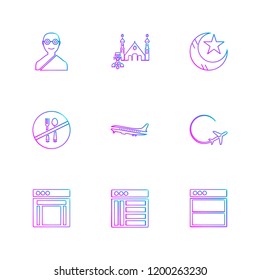 Set of 9 icons, for web, internet, mobile apps, interface design: business, finance, shopping, communication, fitness, computer, media, transportation, travel, easter, christmas, summer, device