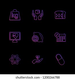 Set of 9 icons, for web, internet, mobile apps, interface design: business, finance, shopping, communication, fitness, computer, media, transportation, travel, easter, christmas, summer, device