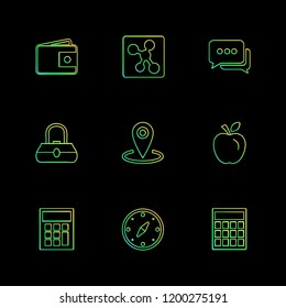Set of 9 icons, for web, internet, mobile apps, interface design: business, finance, shopping, communication, fitness, computer, media, transportation, travel, easter, christmas, summer, device