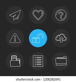 Set of 9 icons, for web, internet, mobile apps, interface design: business, finance, shopping, communication, fitness, computer, media, transportation, travel, easter, christmas, summer, device