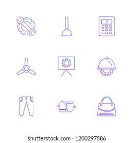 Set of 9 icons, for web, internet, mobile apps, interface design: business, finance, shopping, communication, fitness, computer, media