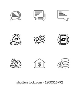 Set of 9 icons, for web, internet, mobile apps, interface design: business, finance, shopping, communication, fitness, computer, media, transportation, travel, easter, christmas, summer, device