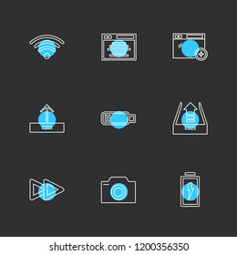 Set of 9 icons, for web, internet, mobile apps, interface design: business, finance, shopping, communication, fitness, computer, media, transportation, travel, easter, christmas, summer, device