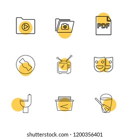 Set of 9 icons, for web, internet, mobile apps, interface design: business, finance, shopping, communication, fitness, computer, media, transportation, travel, easter, christmas, summer, device