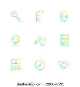 Set of 9 icons, for web, internet, mobile apps, interface design: business, finance, shopping, communication, fitness, computer, media, transportation, travel, easter, christmas, summer, device