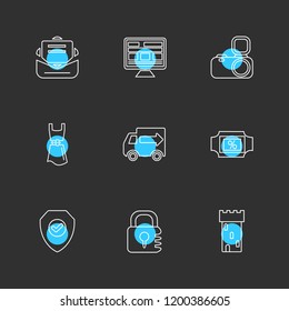 Set of 9 icons, for web, internet, mobile apps, interface design: business, finance, shopping, communication, fitness, computer, media, transportation, travel, easter, christmas, summer, device