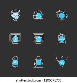 Set of 9 icons, for web, internet, mobile apps, interface design: business, finance, shopping, communication, fitness, computer, media, transportation, travel, easter, christmas, summer, device