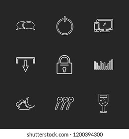Set of 9 icons, for web, internet, mobile apps, interface design: business, finance, shopping, communication, fitness, computer, media, transportation, travel, easter, christmas, summer, device