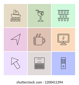 Set of 9 icons, for web, internet, mobile apps, interface design: business, finance, shopping, communication, fitness, computer, media, transportation, travel, easter, christmas, summer, device