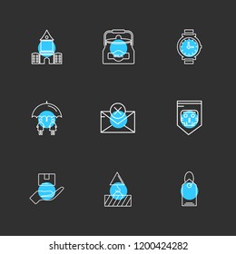 Set of 9 icons, for web, internet, mobile apps, interface design: business, finance, shopping, communication, fitness, computer, media, transportation, travel, easter, christmas, summer, device