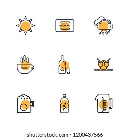 Set of 9 icons, for web, internet, mobile apps, interface design: business, finance, shopping, communication, fitness, computer, media, transportation, travel, easter, christmas, summer, device
