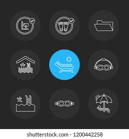 Set of 9 icons, for web, internet, mobile apps, interface design: business, finance, shopping, communication, fitness, computer, media, transportation, travel, easter, christmas, summer, device