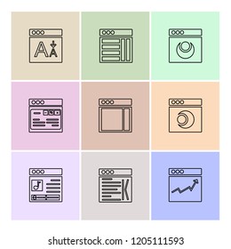 Set of 9 icons, for web, internet, mobile apps, interface design: business, finance, shopping, communication, fitness, computer, media, transportation, travel, easter, christmas, summer, device