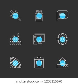 Set of 9 icons, for web, internet, mobile apps, interface design: business, finance, shopping, communication, fitness, computer, media, transportation, travel, easter, christmas, summer, device