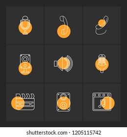 Set of 9 icons, for web, internet, mobile apps, interface design: business, finance, shopping, communication, fitness, computer, media, transportation, travel, easter, christmas, summer, device
