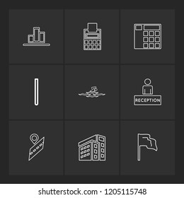Set of 9 icons, for web, internet, mobile apps, interface design: business, finance, shopping, communication, fitness, computer, media, transportation, travel, easter, christmas, summer, device