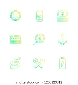 Set of 9 icons, for web, internet, mobile apps, interface design: business, finance, shopping, communication, fitness, computer, media, transportation, travel, easter, christmas, summer, device