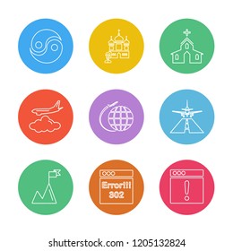 Set of 9 icons, for web, internet, mobile apps, interface design: business, finance, shopping, communication, fitness, computer, media, transportation, travel, easter, christmas, summer, device