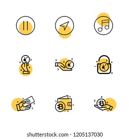 Set of 9 icons, for web, internet, mobile apps, interface design: business, finance, shopping, communication, fitness, computer, media, transportation, travel, easter, christmas, summer, device