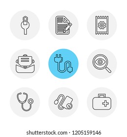 Set of 9 icons, for web, internet, mobile apps, interface design: business, finance, shopping, communication, fitness, computer, media, transportation, travel, easter, christmas, summer, device