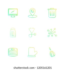 Set of 9 icons, for web, internet, mobile apps, interface design: business, finance, shopping, communication, fitness, computer, media, transportation, travel, easter, christmas, summer, device