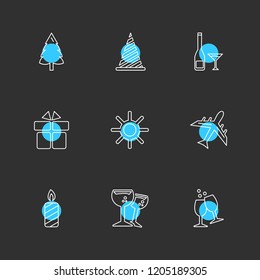 Set of 9 icons, for web, internet, mobile apps, interface design: business, finance, shopping, communication, fitness, computer, media, transportation, travel, easter, christmas, summer, device
