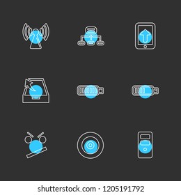 Set of 9 icons, for web, internet, mobile apps, interface design: business, finance, shopping, communication, fitness, computer, media, transportation, travel, easter, christmas, summer, device